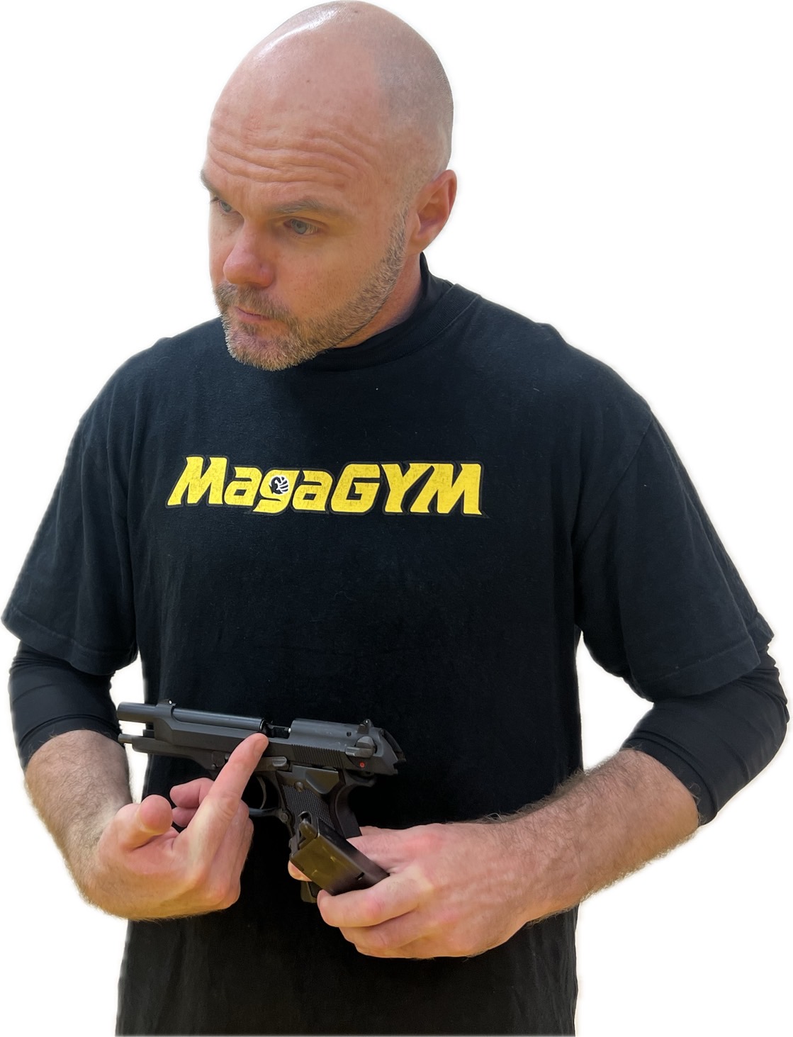 銃の構造を説明するジュリアン